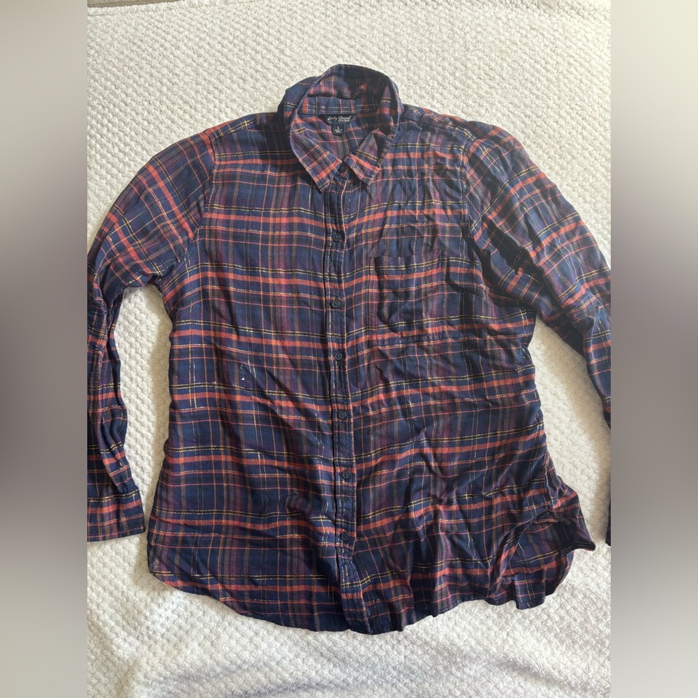 Lucky Brand Navy and Red Plaid Casual Shirt